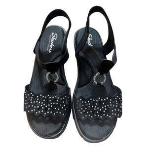 Skechers Black Women’s Slingback Sandals with Rhinestone Accents